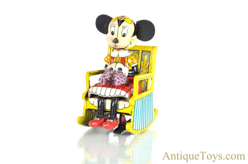 Linemar Marx Tin Lithographed Windup J-1848 Knitting “Mechanical Minnie Mouse” Disney Japanese Toy in Box <FONT COLOR="ff000 ">*SOLD*</font> - Image 7