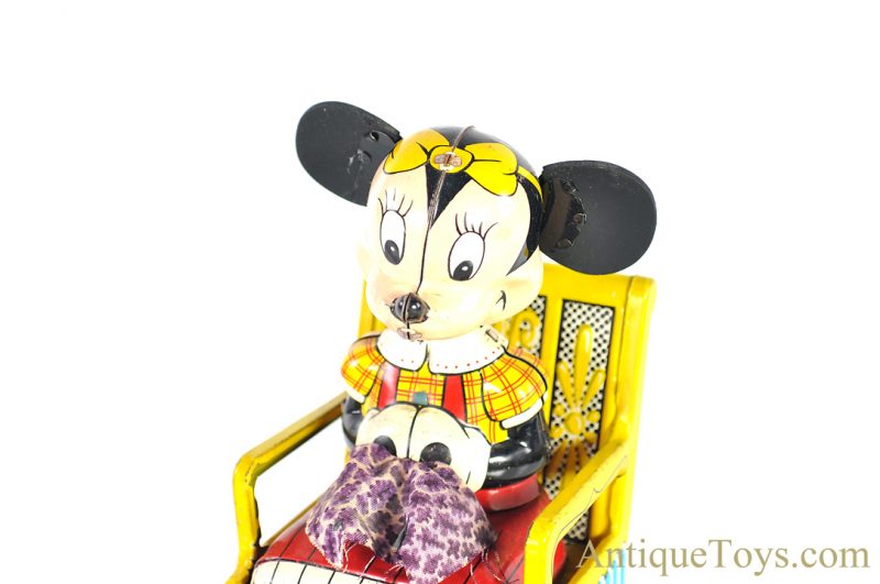 Linemar Marx Tin Lithographed Windup J-1848 Knitting “Mechanical Minnie Mouse” Disney Japanese Toy in Box <FONT COLOR="ff000 ">*SOLD*</font> - Image 8