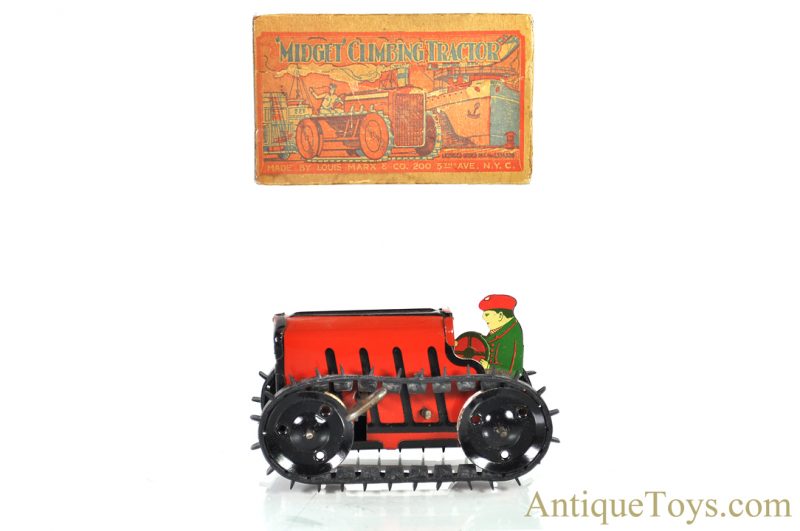 Marx ca. 1950’s Lithographed Tin Clockwork Windup Rubber Tread “Midget Climbing Tractor” with Box <FONT COLOR="ff000 ">*SOLD*</font>