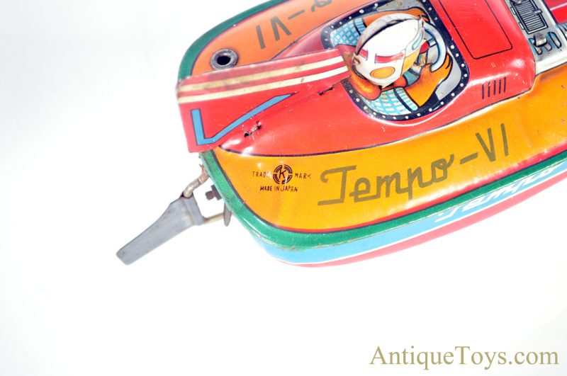 Sankei "Tempo-VI" Windup Tin Lithographed Japanese Toy Speed Boat for Sale - Image 10
