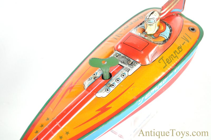 Sankei "Tempo-VI" Windup Tin Lithographed Japanese Toy Speed Boat for Sale - Image 9