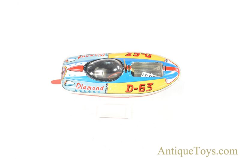 Yonezawa Toys (Y) Tin Lithographed Battery Operated "D-63 Diamond" Speed Boat Japanese Toy Boat <FONT COLOR="ff000 ">*SOLD*</font> - Image 5