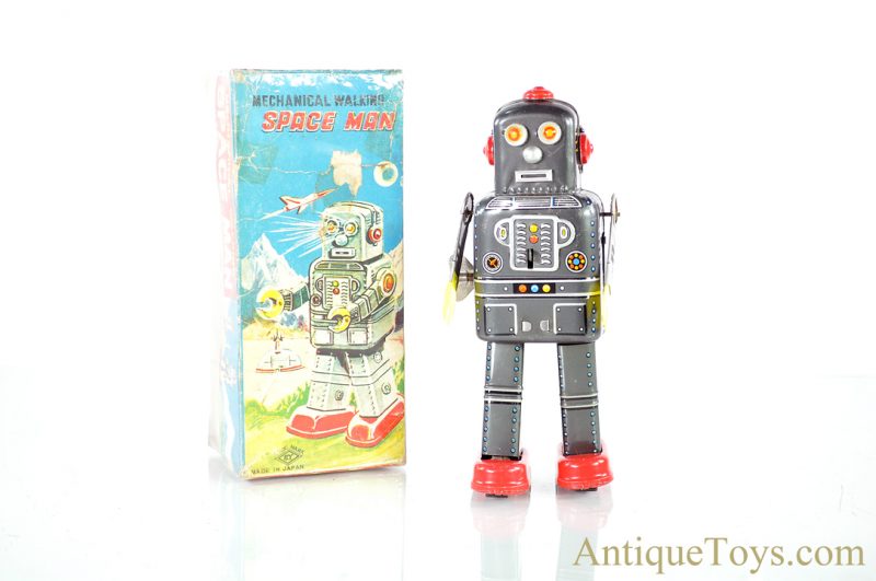 Yoneya Yone S.Y. Tin Lithographed Windup "Mechanical Walking Space Man" Japanese Toy in Box <FONT COLOR="ff000 ">*SOLD*</font>