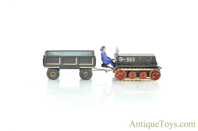 C.K.O Kellerman 365 German Tin Lithographed Windup Crawler Tractor with Wagon <FONT COLOR="ff000 ">*SOLD*</font>
