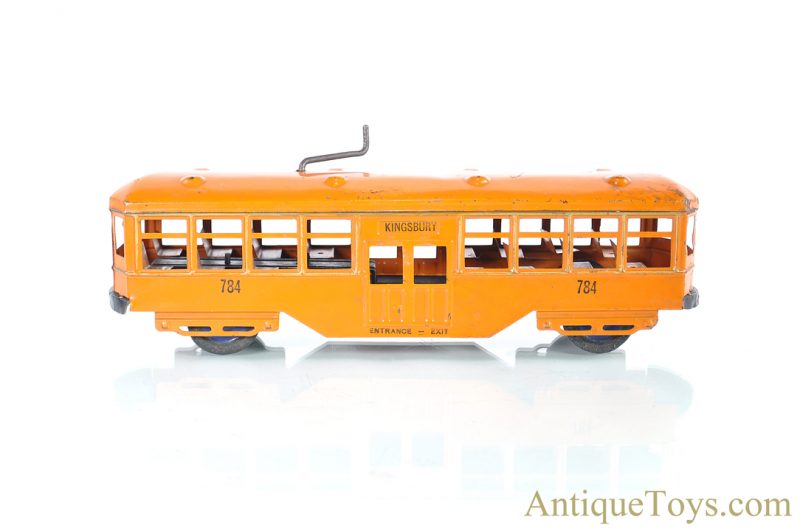 Kingsbury Manufacturing Co. Pressed Steel Orange Windup 784 Trolley Bus Streetcar <FONT COLOR="ff000 ">*SOLD*</font> - Image 2