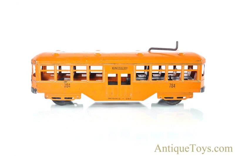 Kingsbury Manufacturing Co. Pressed Steel Orange Windup 784 Trolley Bus Streetcar <FONT COLOR="ff000 ">*SOLD*</font> - Image 3
