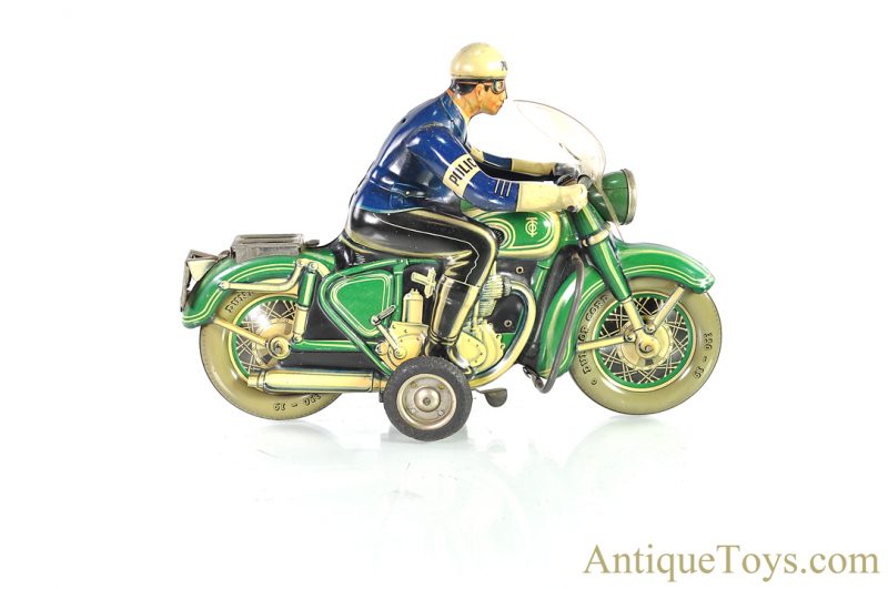 Tippco Toys Company (Tipp & Co., TCO) Tin Lithographed Friction Battery Operated Light Police Motorcycle German Toy <FONT COLOR="ff000 ">*SOLD*</font>