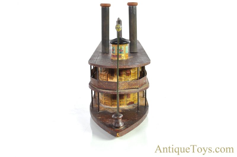 Milton Bradley ca. 1884 “Columbia” Wood Tin Lithographed River Paddle Boat Side-Wheeler Push/Pull Toy <FONT COLOR="ff000 ">*SOLD*</font> - Image 6