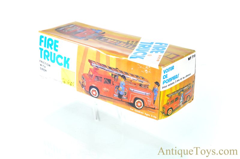 Chinese Tin Lithographed Friction MF 718 "Fire Truck" with Box <FONT COLOR="ff000 ">*SOLD*</font> - Image 9