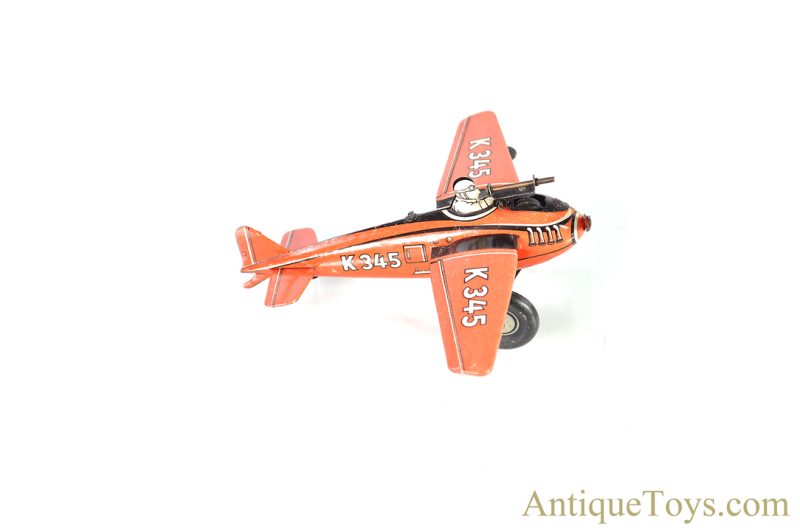 C.K.O Kellerman ca. 1936-1942 Tin Lithographed Windup K-345 "Shooting Warplane with Machine Gun Sounds" Sparking Toy <FONT COLOR="ff000 ">*SOLD*</font> - Image 6