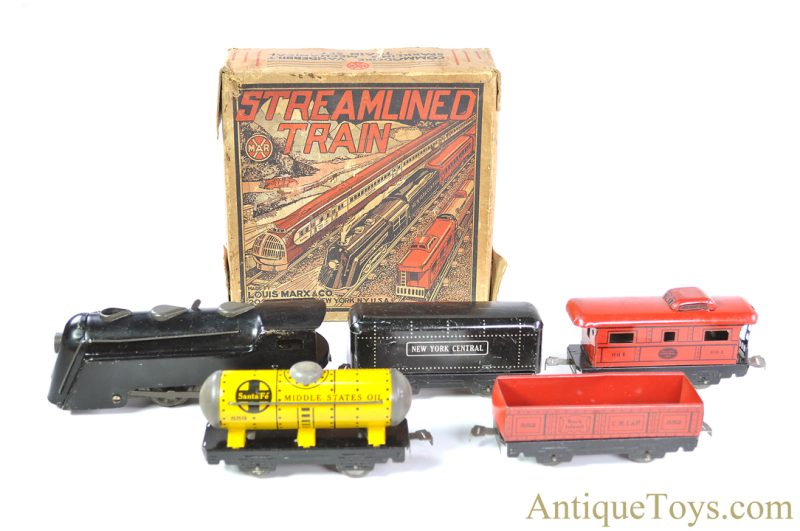 Marx Tin Lithographed Windup "Streamlined Train" Commodore Vanderbilt Sparkling Mechanical Train Set in Box <FONT COLOR="ff000 ">*SOLD*</font>