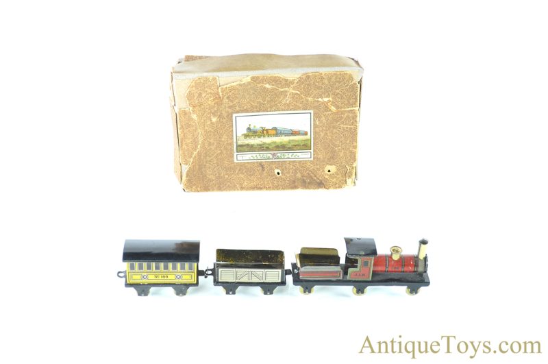J.L. Hess/Carette Miniature Tin Lithographed No. 100 Train in Box German Toy <FONT COLOR="ff000 ">*SOLD*</font>