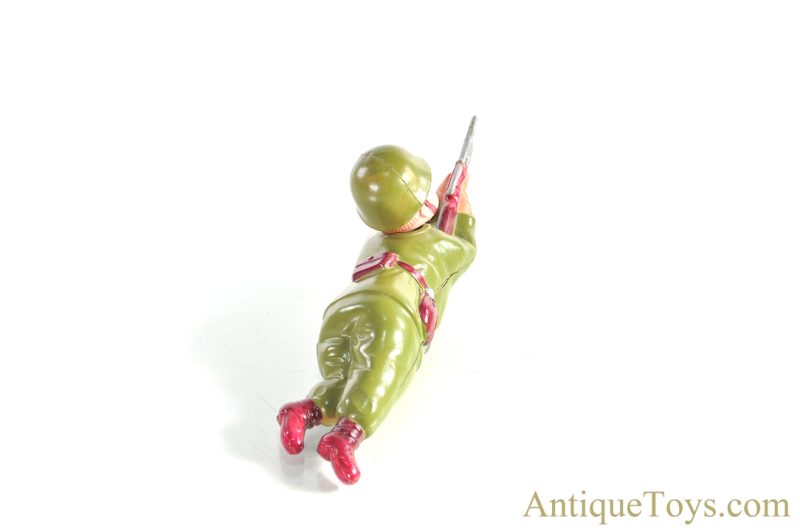 ALPS Occupied Japan Celluloid Windup "Sharp Shooter" Crawling Soldier in Box <FONT COLOR="ff000 ">*SOLD*</font> - Image 8