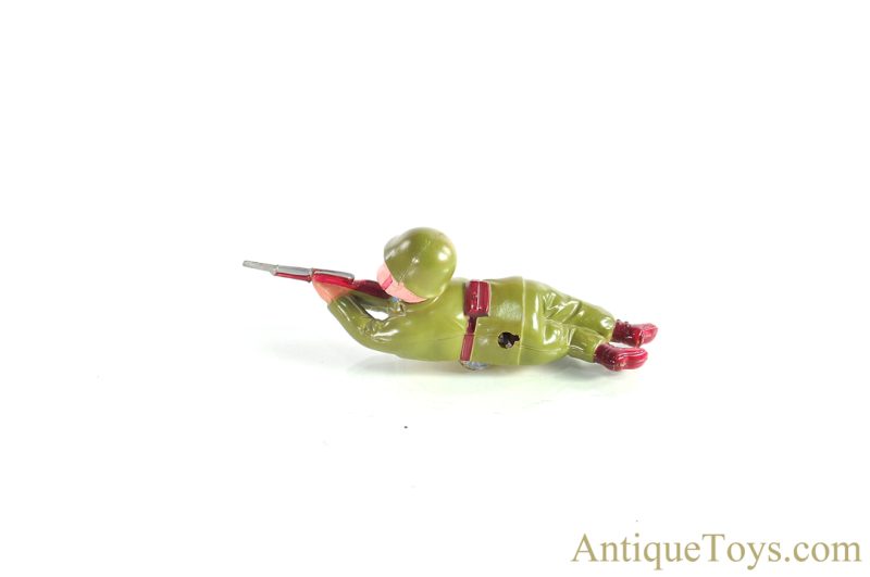 ALPS Occupied Japan Celluloid Windup "Sharp Shooter" Crawling Soldier in Box <FONT COLOR="ff000 ">*SOLD*</font> - Image 3