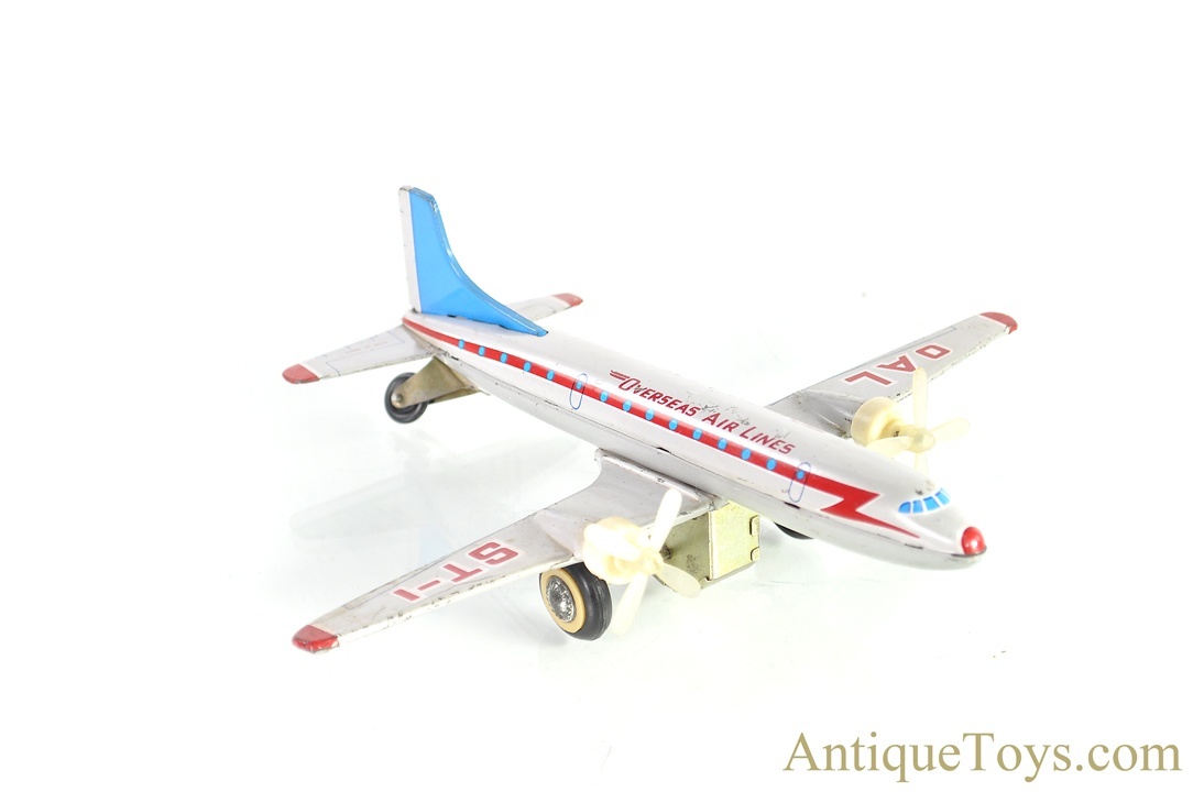 MF-104 OVERSEAS AIRLINES PASSENGER PLANE Friction Tin Toy Airplane 