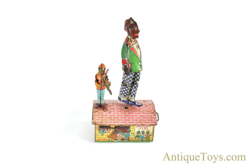 Unique Art Mfg. Co. Jazzbo-Jim "The Dancer on the Roof" Tin Lithograph Windup Black Americana Fiddler Toy <FONT COLOR="ff000 ">*SOLD*</font>