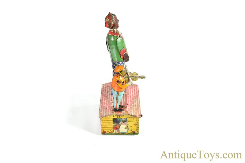 Unique Art Mfg. Co. Jazzbo-Jim "The Dancer on the Roof" Tin Lithograph Windup Black Americana Fiddler Toy <FONT COLOR="ff000 ">*SOLD*</font> - Image 2