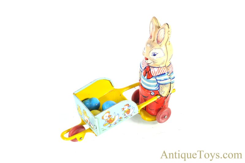 J. Chein Tin Lithographed Rabbit with Wheelbarrow Easter Bunny Toy <FONT COLOR="ff000 ">*SOLD*</font> - Image 2