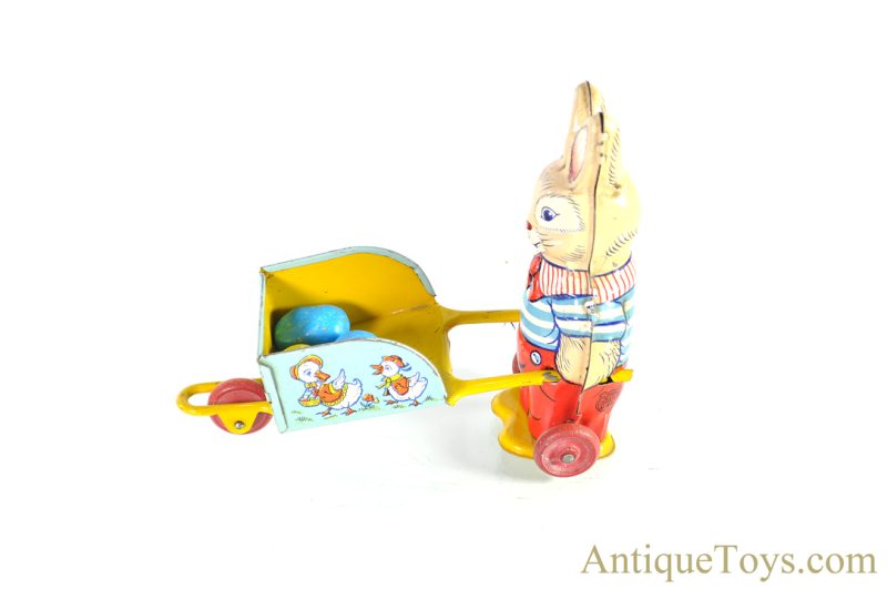 J. Chein Tin Lithographed Rabbit with Wheelbarrow Easter Bunny Toy <FONT COLOR="ff000 ">*SOLD*</font> - Image 3