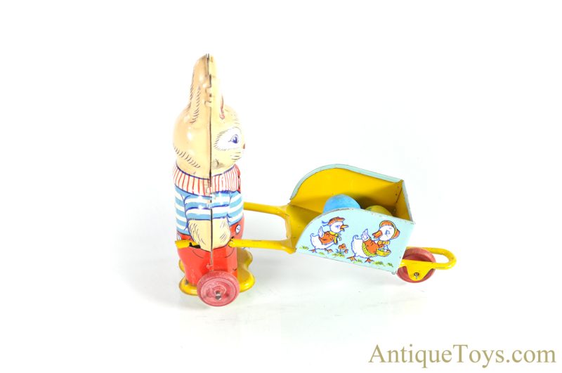 J. Chein Tin Lithographed Rabbit with Wheelbarrow Easter Bunny Toy <FONT COLOR="ff000 ">*SOLD*</font> - Image 4