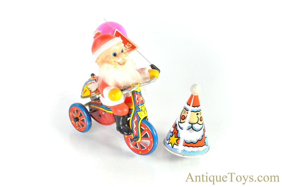 Collectible SANTA TRICYCLE Mechanical Wind Up Tin Toy Bell Bike Korea NOS 