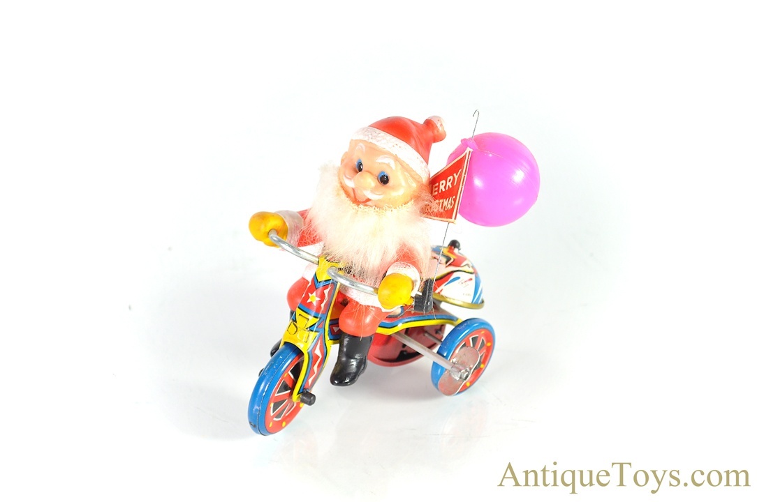Collectible SANTA TRICYCLE Mechanical Wind Up Tin Toy Bell Bike Korea NOS 