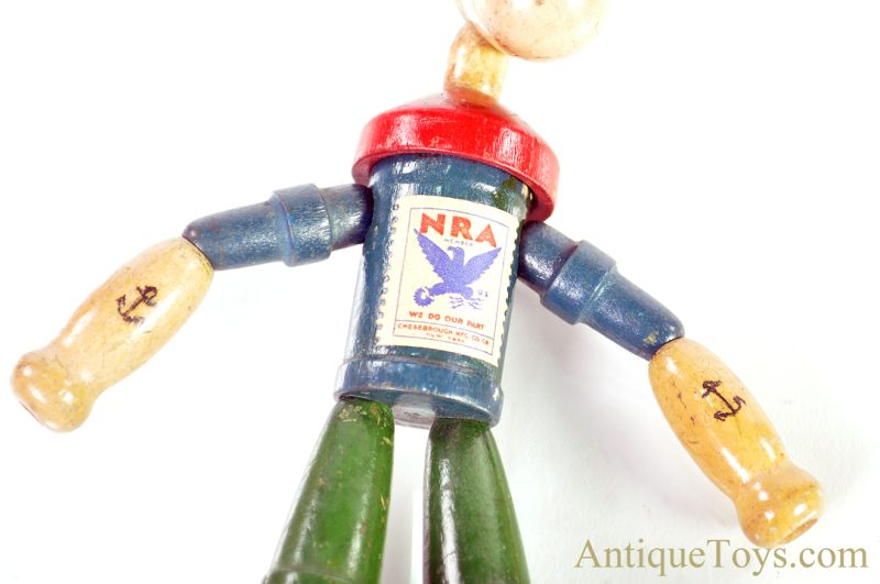 Chesebrough Mfg. Co. Poseable Jointed Wooden NRA Popeye Figure <FONT COLOR="ff000 ">*SOLD*</font> - Image 6