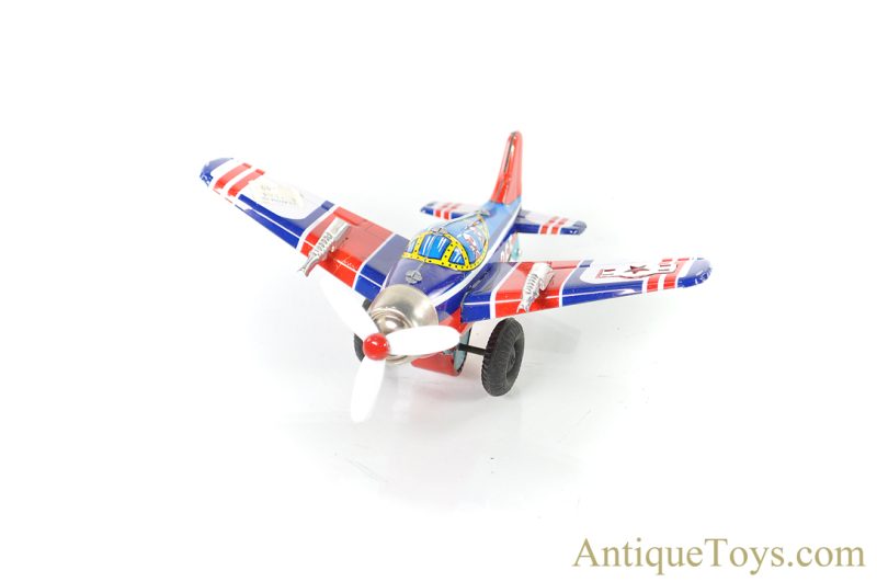 ATC Tin Lithographed Friction with Siren F-80 Revolving Propeller Airplane Toy in Box <FONT COLOR="ff000 ">*SOLD*</font> - Image 9