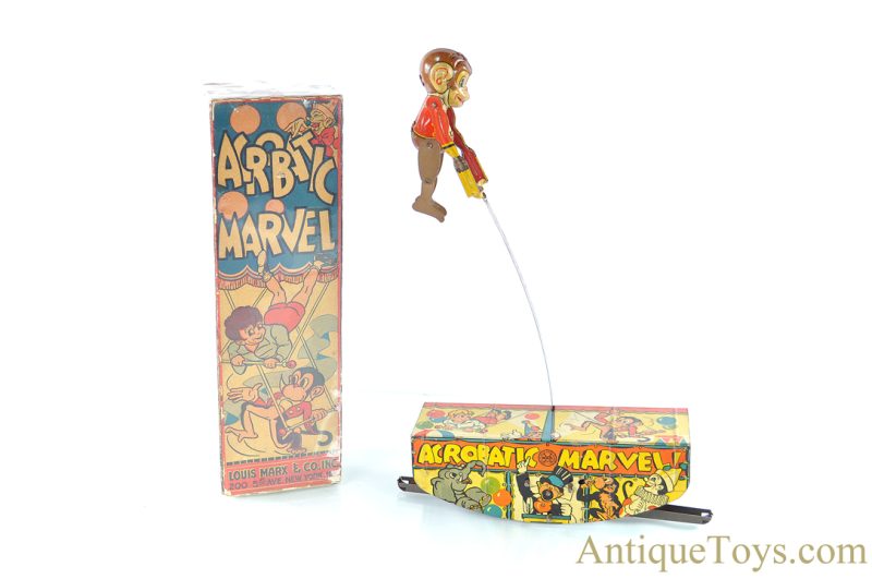 Marx Ca. 1930’s Tin Lithographed Windup “Acrobatic Marvel” Monkey Toy in Box <FONT COLOR="ff000 ">*SOLD*</font>