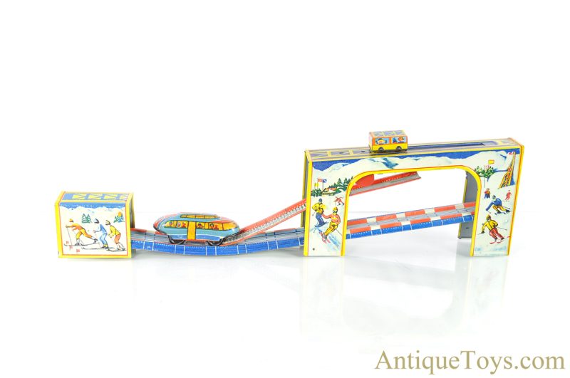 Soviet Union Russian Tin Lithographed Windup “Mountain Road” Train Shuttle Bus Mechanical Toy in Box <FONT COLOR="ff000 ">*SOLD*</font> - Image 3