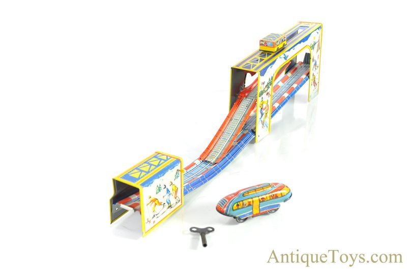 Soviet Union Russian Tin Lithographed Windup “Mountain Road” Train Shuttle Bus Mechanical Toy in Box <FONT COLOR="ff000 ">*SOLD*</font> - Image 4