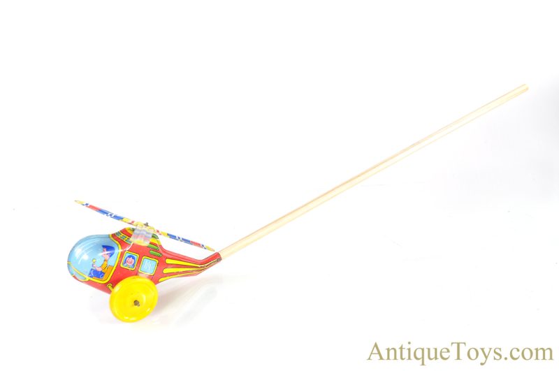 J. Chein Tin Lithographed Helicopter on a Stick Push Toy <FONT COLOR="ff000 ">*SOLD*</font>