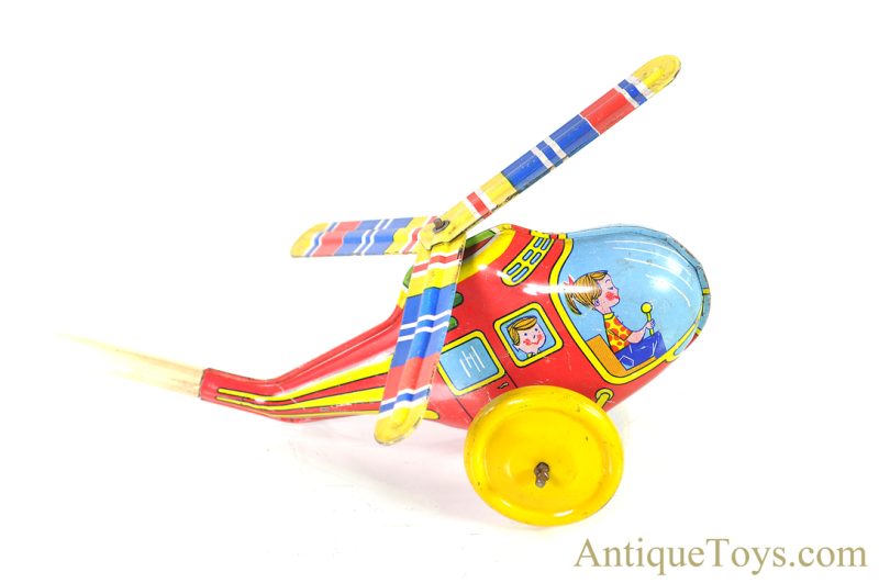 J. Chein Tin Lithographed Helicopter on a Stick Push Toy <FONT COLOR="ff000 ">*SOLD*</font> - Image 2