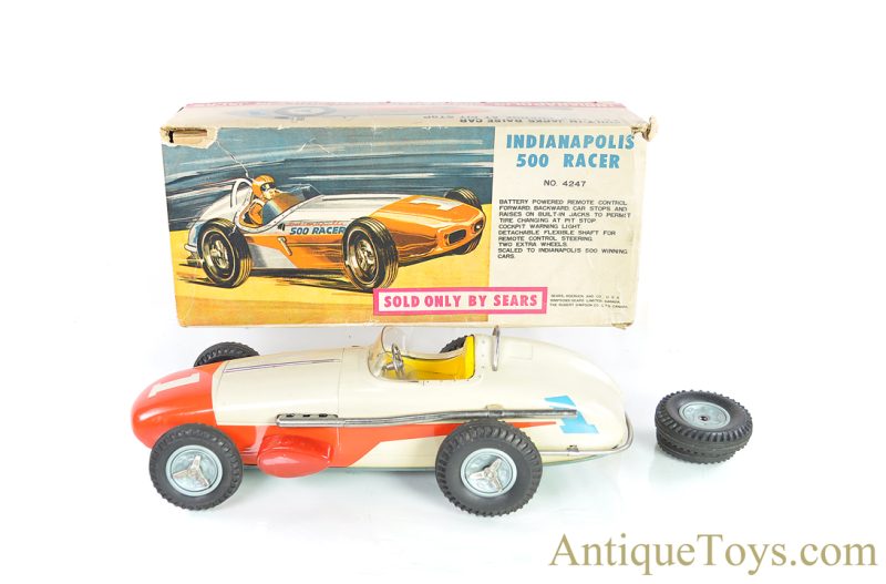 Sears Tin Lithographed Battery Operated No. 4247 Indianapolis 500 Racer with Box <FONT COLOR="ff000 ">*SOLD*</font>