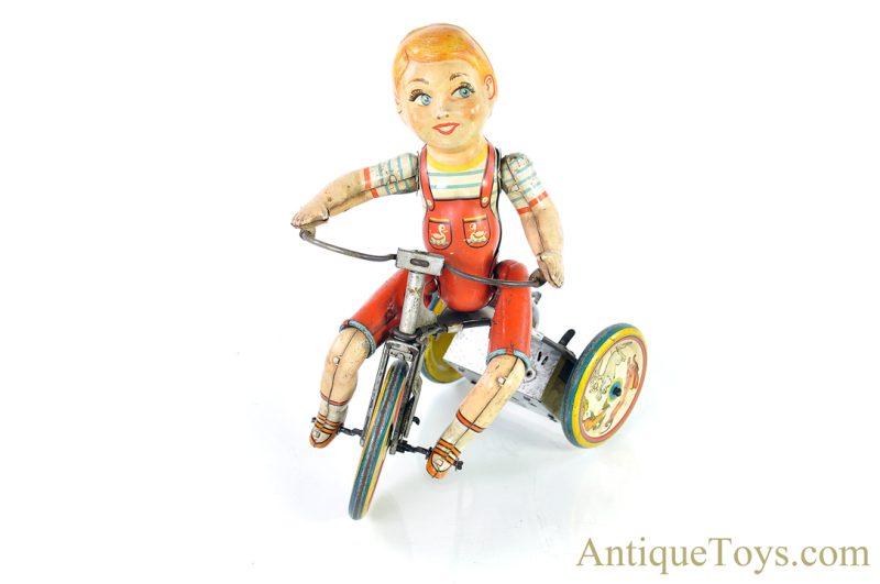 Unique Art ca. 1930's Tin Lithographed Windup "Kiddy Cyclist" <FONT COLOR="ff000 ">*SOLD*</font>