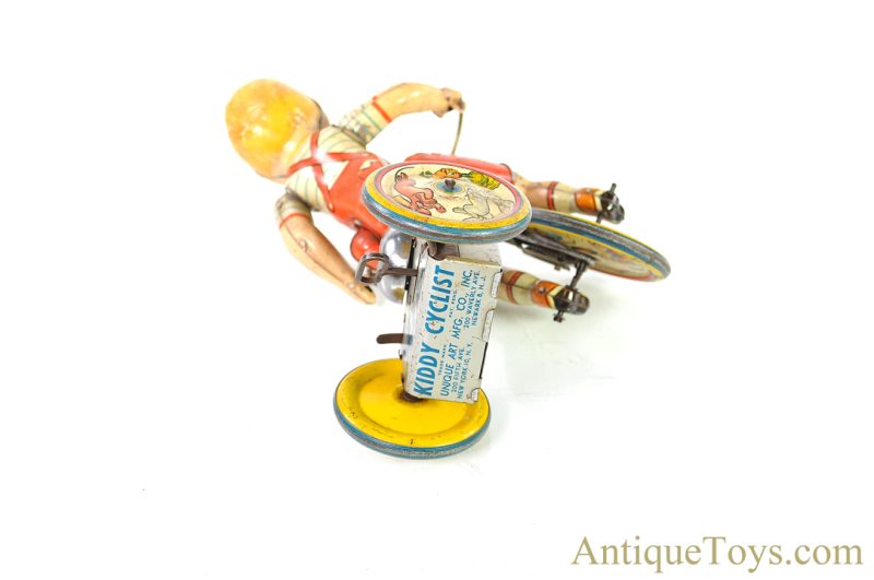 Unique Art ca. 1930's Tin Lithographed Windup "Kiddy Cyclist" <FONT COLOR="ff000 ">*SOLD*</font> - Image 6