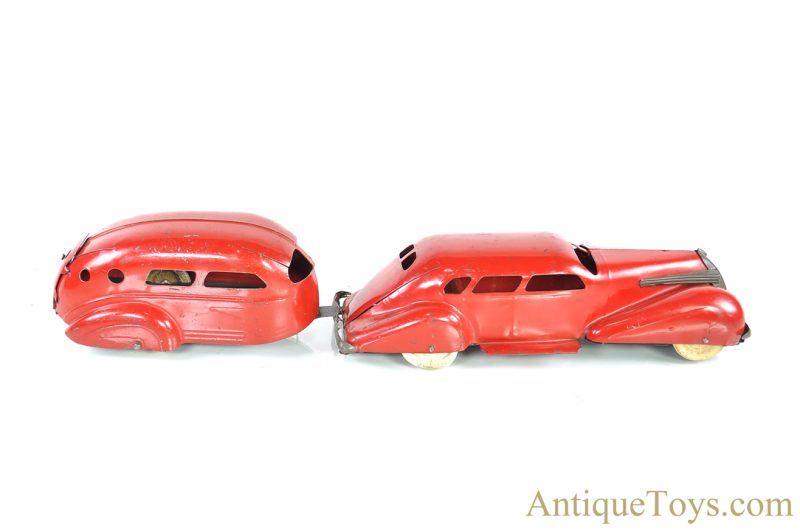 Wyandotte Toys All Metal Products Company Pressed Steel Cadillac Lasalle Toy Sedan & Airstream Camper Trailer <FONT COLOR="ff000 ">*SOLD*</font>