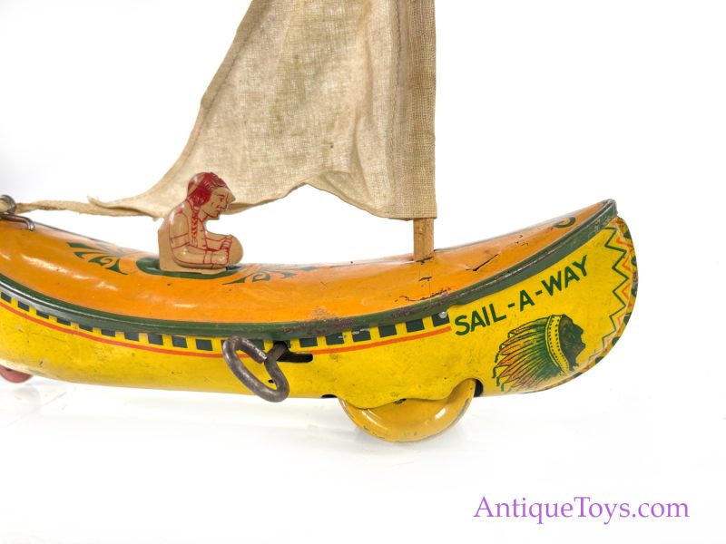 Strauss Mfg. Co. Tin Lithographed Windup Sail-A-Way Toy Canoe <FONT COLOR="ff000 ">*SOLD*</font> - Image 9