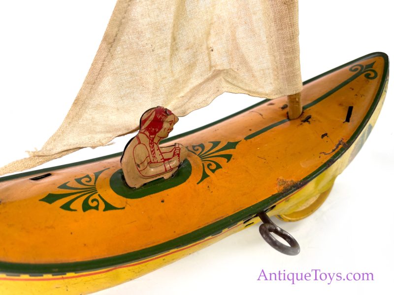 Strauss Mfg. Co. Tin Lithographed Windup Sail-A-Way Toy Canoe <FONT COLOR="ff000 ">*SOLD*</font> - Image 7