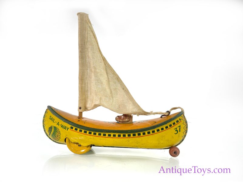 Strauss Mfg. Co. Tin Lithographed Windup Sail-A-Way Toy Canoe <FONT COLOR="ff000 ">*SOLD*</font> - Image 6