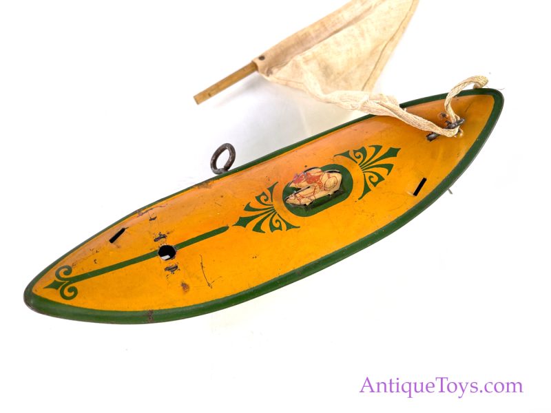 Strauss Mfg. Co. Tin Lithographed Windup Sail-A-Way Toy Canoe <FONT COLOR="ff000 ">*SOLD*</font> - Image 3