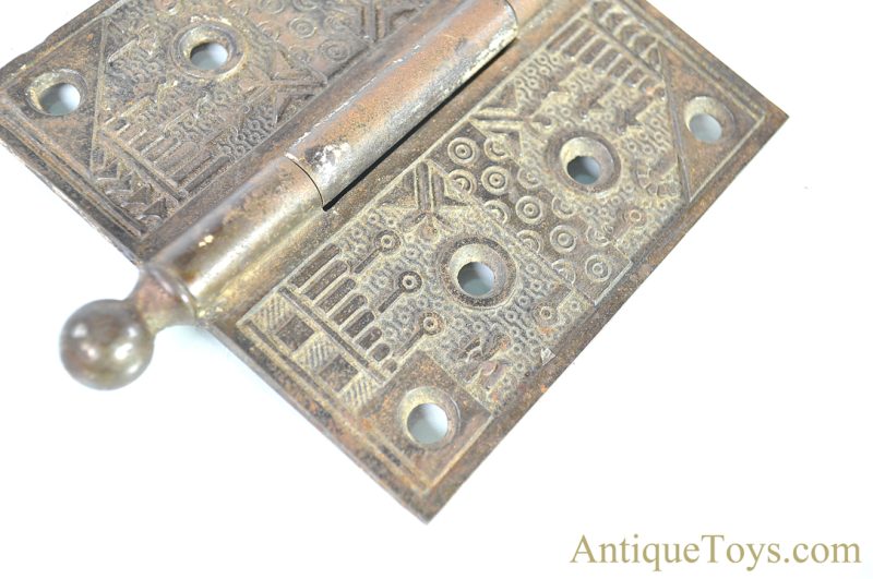 Original Eastlake Style ca. 1865 Victorian Brass 4 1/2" x 4 1/2" Hinges from the National Hotel Northville, NY for Sale - Image 4