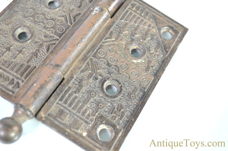 Original Eastlake Style ca. 1865 Victorian Brass 4 1/2" x 4 1/2" Hinges from the National Hotel Northville, NY for Sale - Image 5