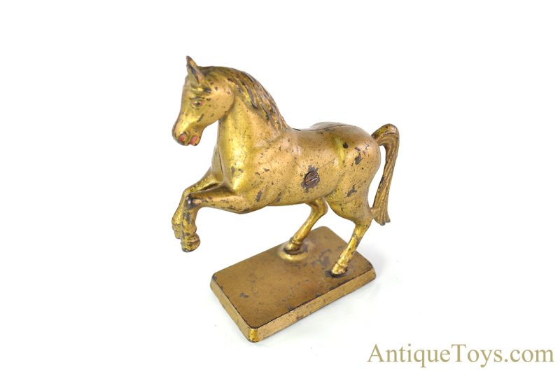 A.C. Williams/Arcade Gold Variation Cast Iron Large Prancing Horse Still Penny Coin Bank <FONT COLOR="ff000 ">*SOLD*</font>