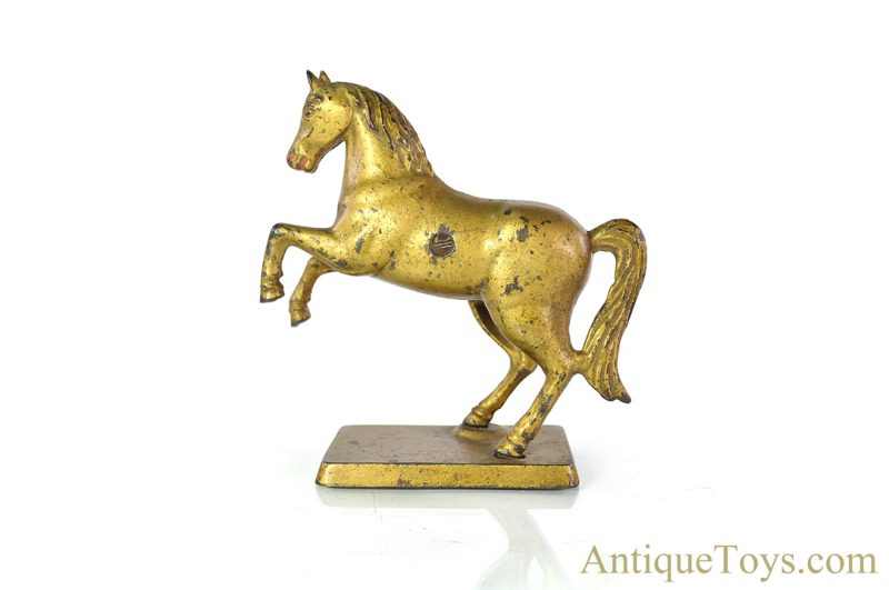 A.C. Williams/Arcade Gold Variation Cast Iron Large Prancing Horse Still Penny Coin Bank <FONT COLOR="ff000 ">*SOLD*</font> - Image 3