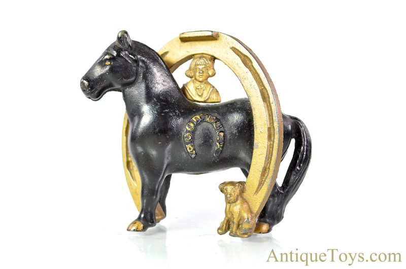 Arcade ca. 1910 Cast Iron Buster Brown & Tige Good Luck Horse Penny Coin Still Bank <FONT COLOR="ff000 ">*SOLD*</font>
