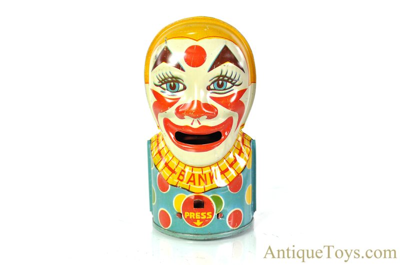 J. Chein Tin Lithographed Mechanical Clown Head Bank <FONT COLOR="ff000 ">*SOLD*</font>