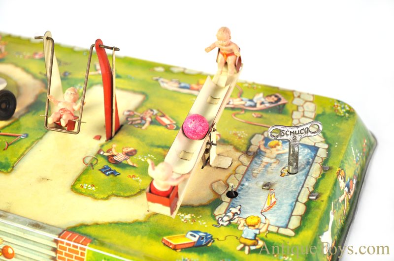 Johann Hofler (JH) Tin Lithographed Windup "Kinderspielplatz" Babies on Playground German Toy <FONT COLOR="ff000 ">*SOLD*</font> - Image 9