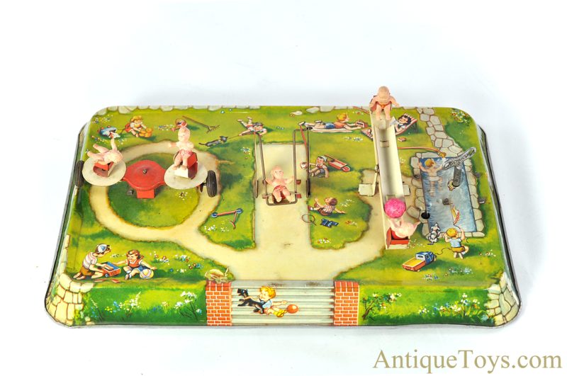 Johann Hofler (JH) Tin Lithographed Windup "Kinderspielplatz" Babies on Playground German Toy <FONT COLOR="ff000 ">*SOLD*</font>