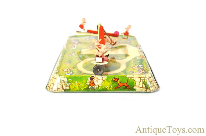 Johann Hofler (JH) Tin Lithographed Windup "Kinderspielplatz" Babies on Playground German Toy <FONT COLOR="ff000 ">*SOLD*</font> - Image 4
